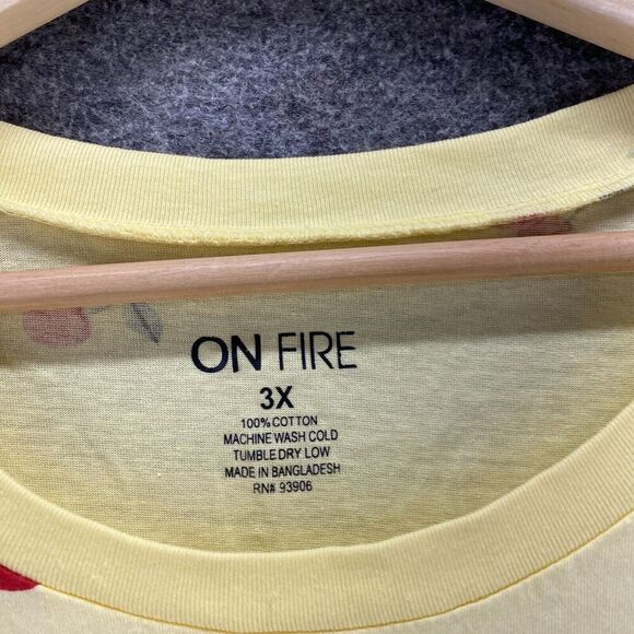 New OnFire T-Shirt Women 3X Plus Yellow Cherry Print Crew Neck Short Sleeve - Picture 7 of 10